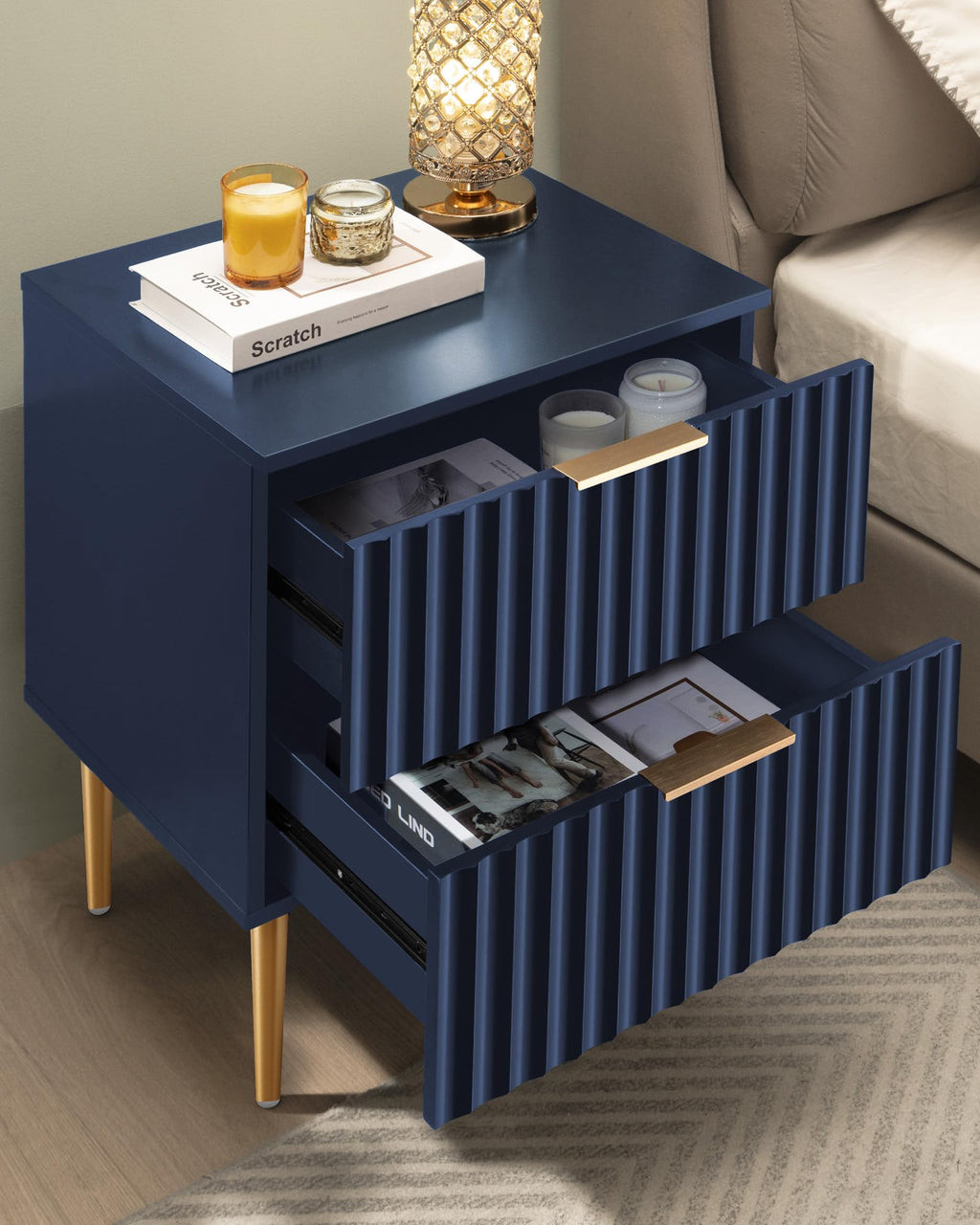 Glossy Nightstand Set of 2 with Drawers H2075