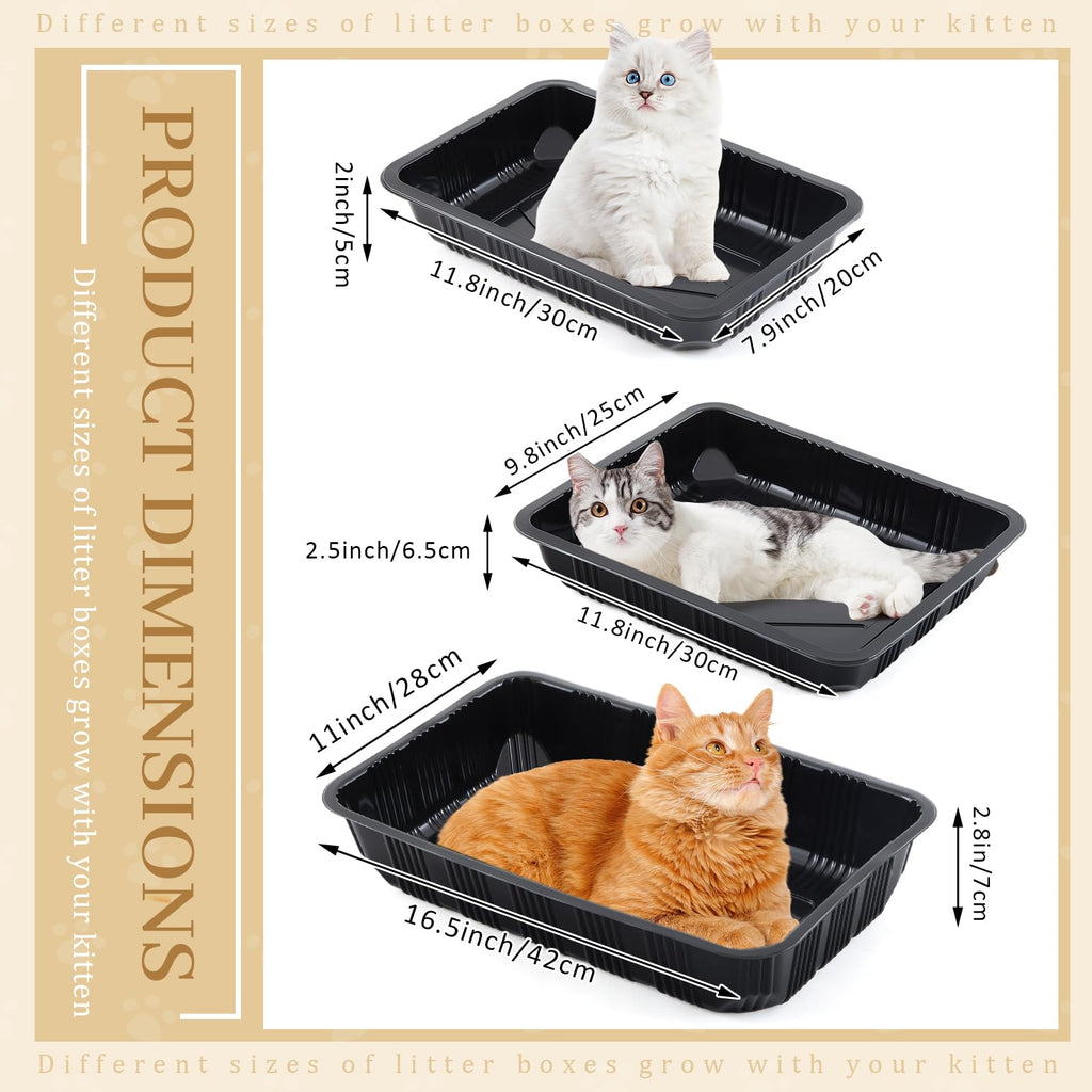 30 Pcs Disposable Plastic Cat Litter Trays 3 Sizes Black U46784