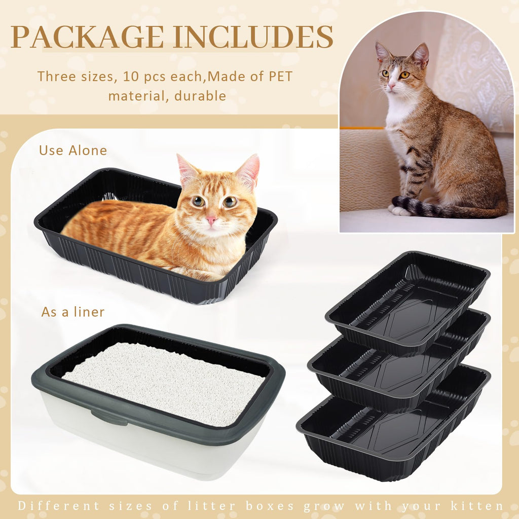 30 Pcs Disposable Plastic Cat Litter Trays 3 Sizes Black U46784