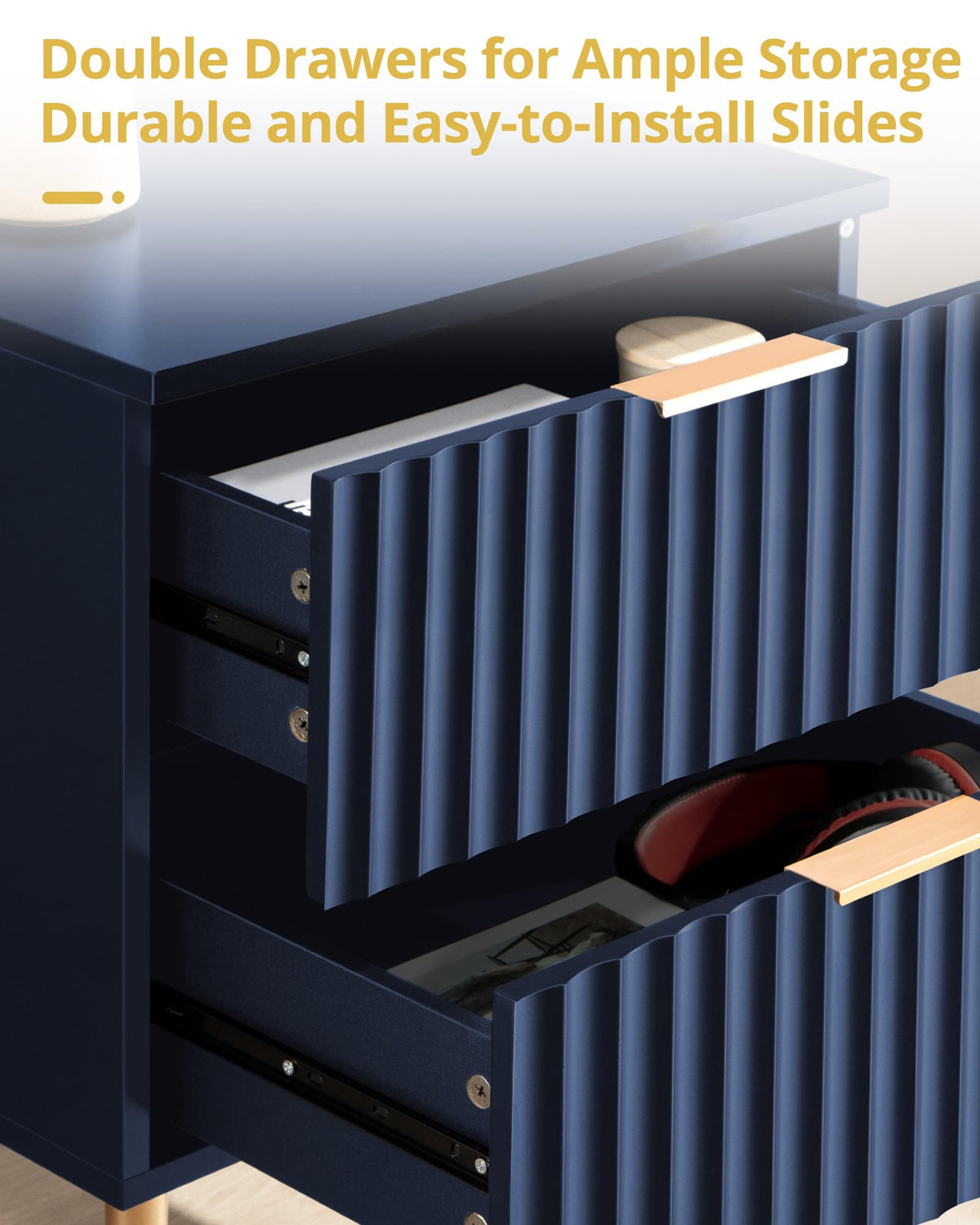 Glossy Nightstand Set of 2 with Drawers H2075