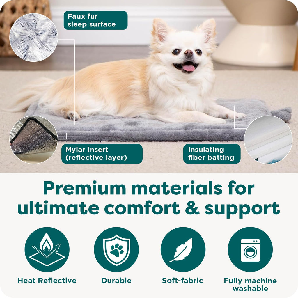 Self Warming Cat Mat Dog Bed Machine Washable Small Plush Faux Fur Gray K89274