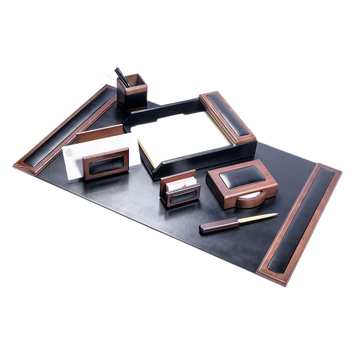 7 Piece Walnut Black Leather Desk Set Y659100