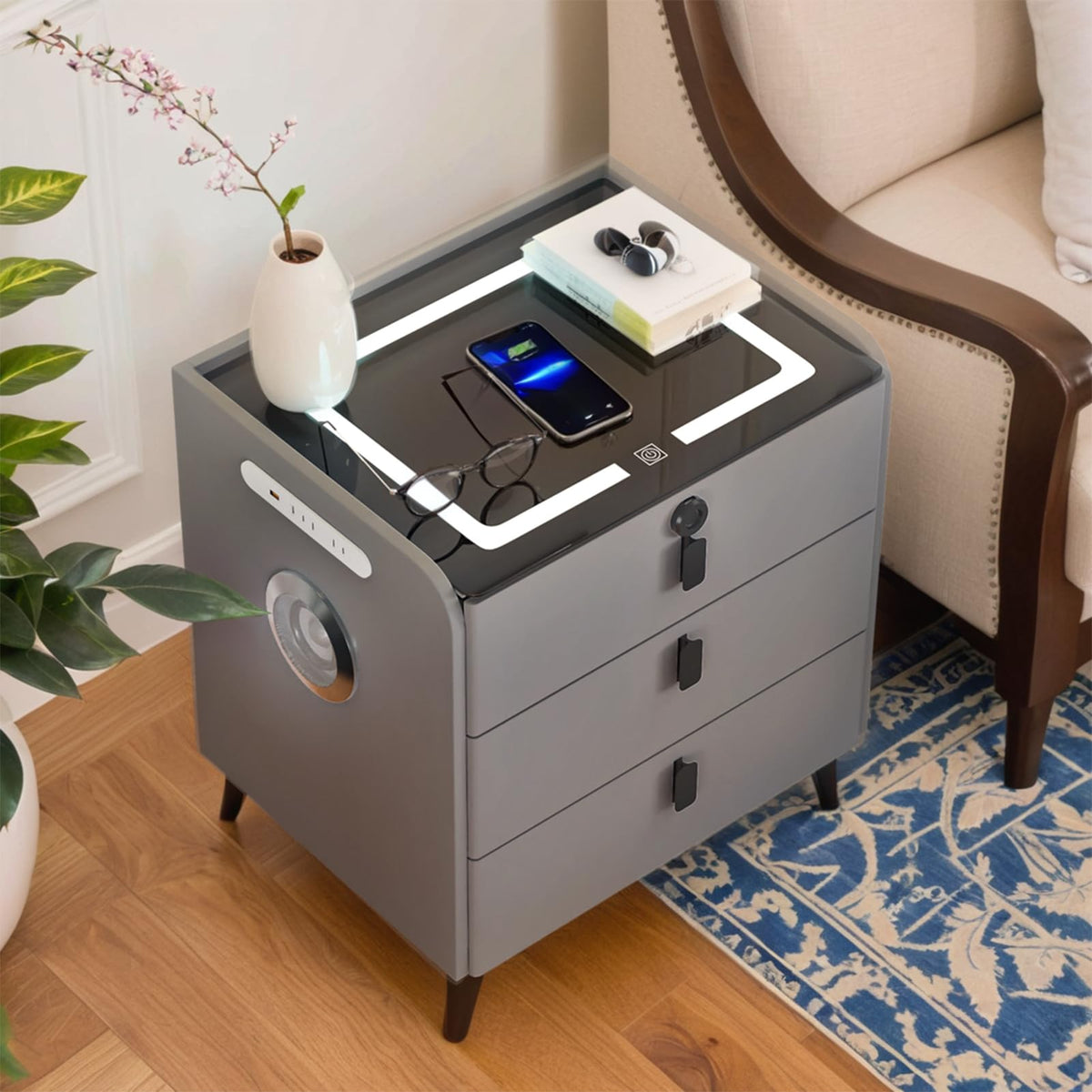 Wireless Charging Fingerprint Lock Nightstand T485969