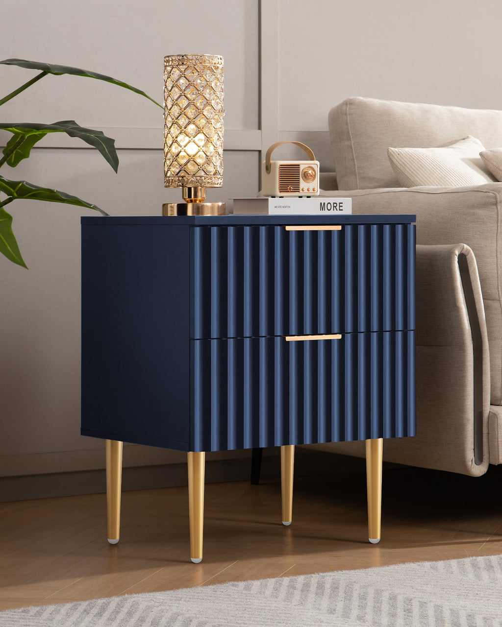 Glossy Nightstand Set of 2 with Drawers H2075