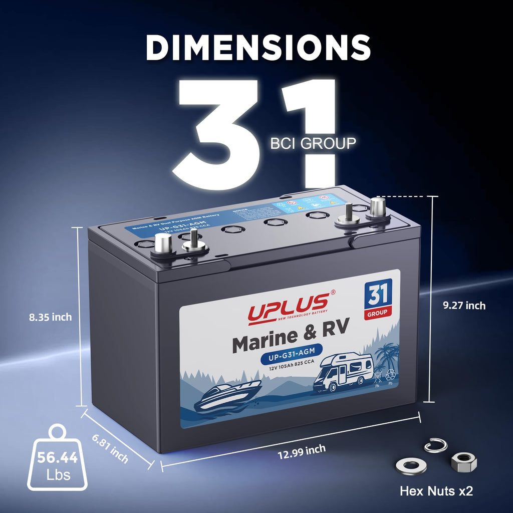 12V 105Ah 825CCA Dual Purpose AGM Marine Battery N31232