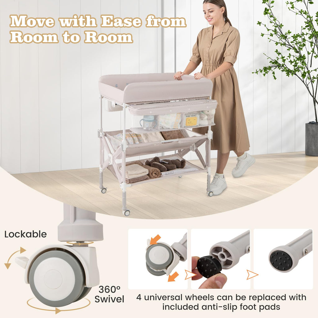 Portable Foldable Baby Changing Table with Wheels O35654