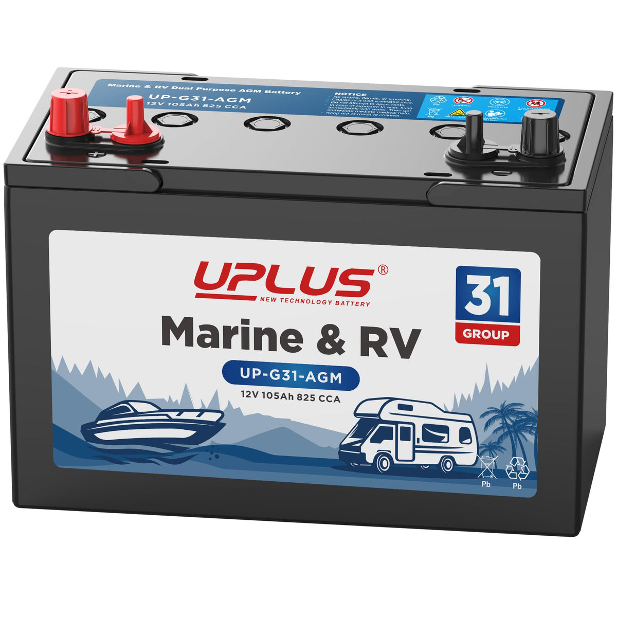 12V 105Ah 825CCA Dual Purpose AGM Marine Battery N31232