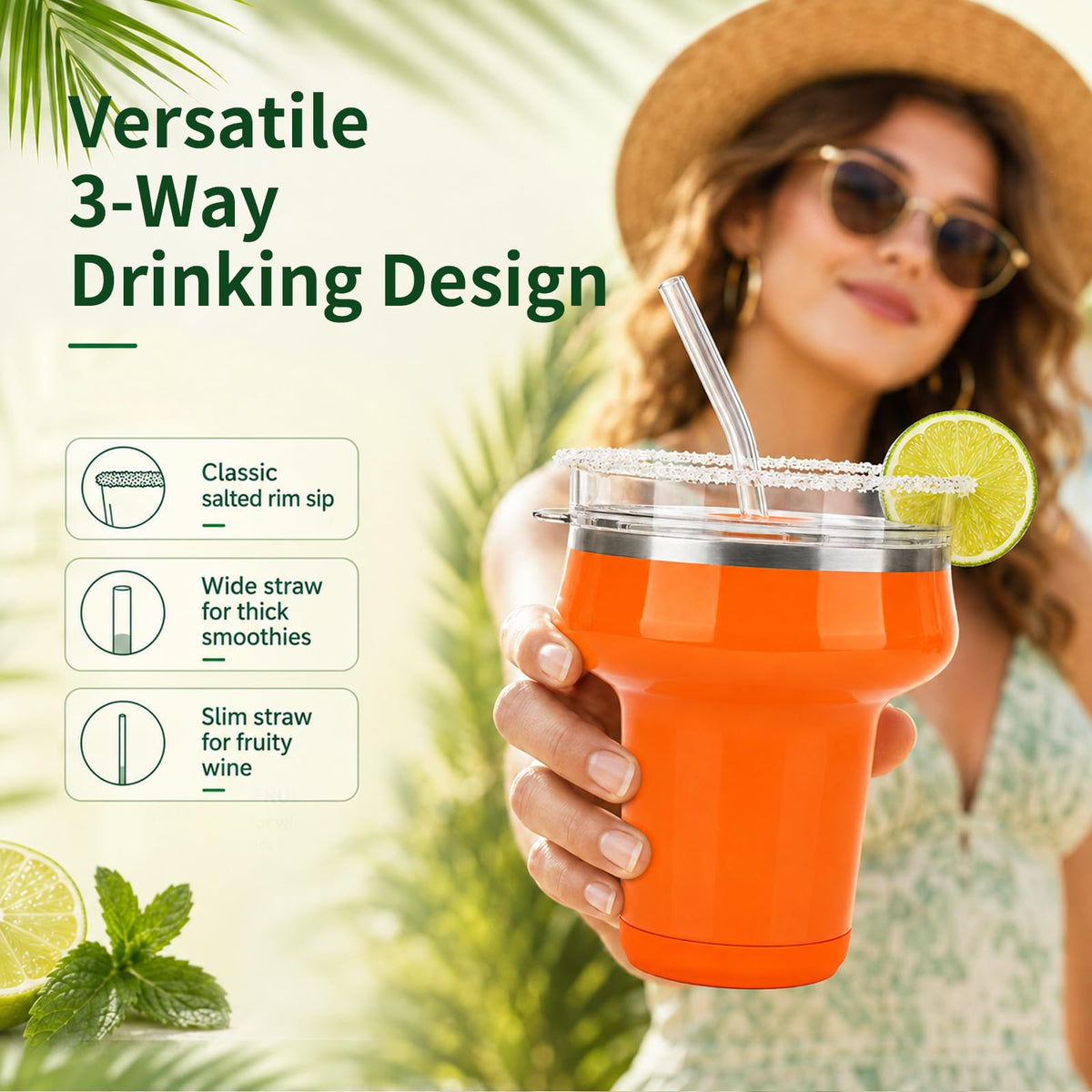 16oz Insulated Tumbler with Lid & Straws Y578
