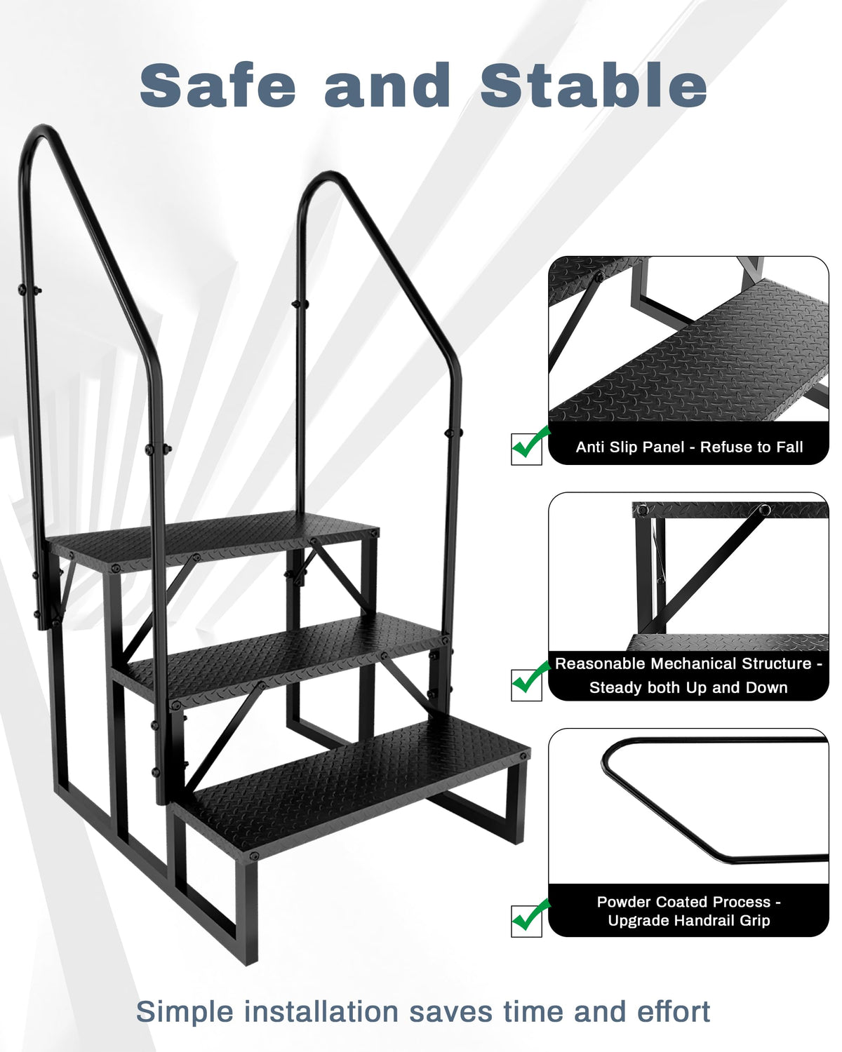 3 Step RV Steps with 2 Handrails J9485