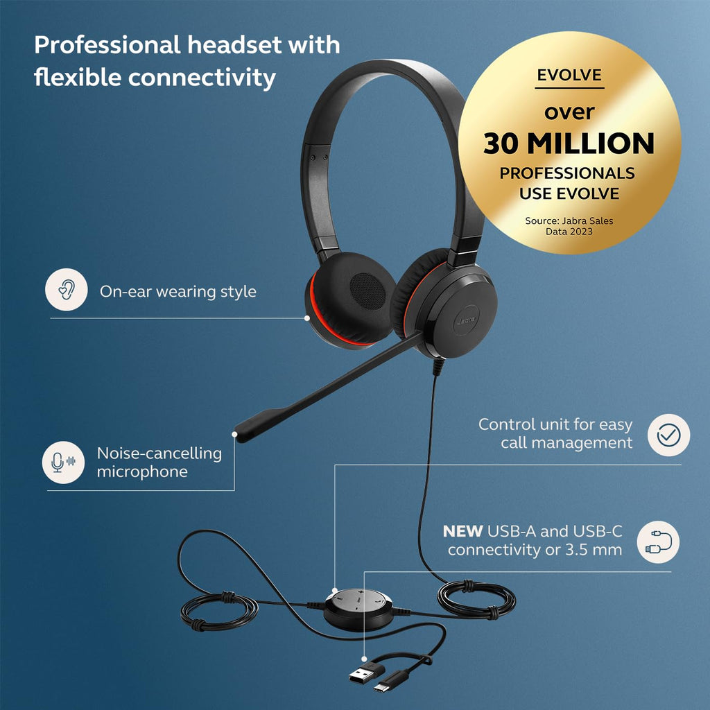 Wired Dual-Ear Headset with Mic, Black R6835