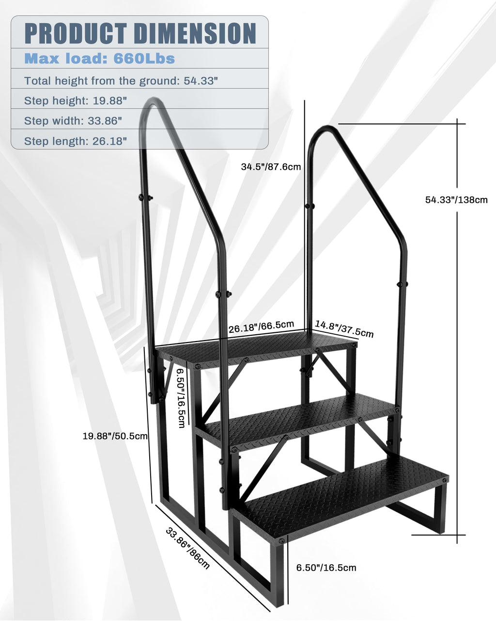 3 Step RV Steps with 2 Handrails J9485