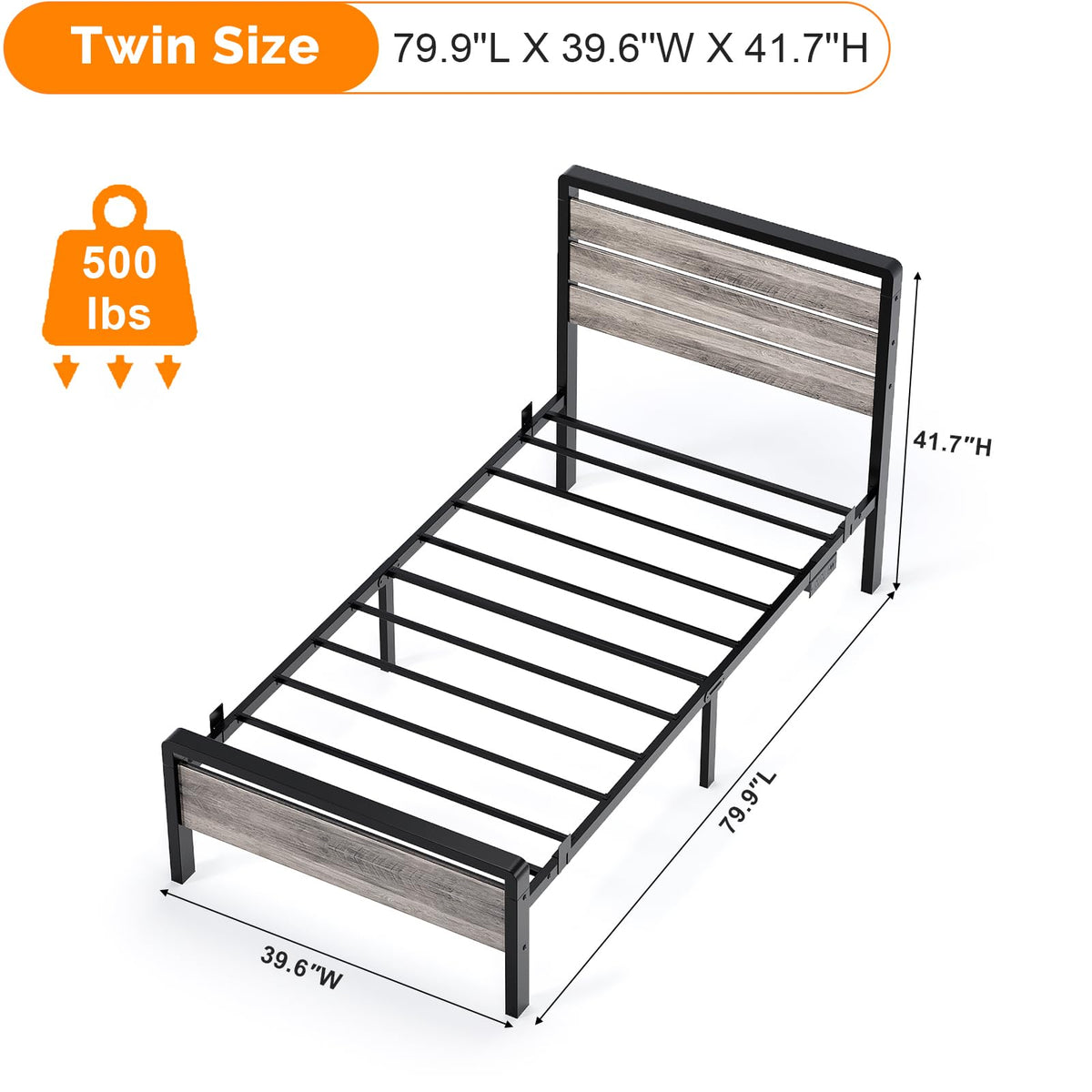 Twin Bed Frame Set of 2 with LED Headboard and USB Charging Station B76985