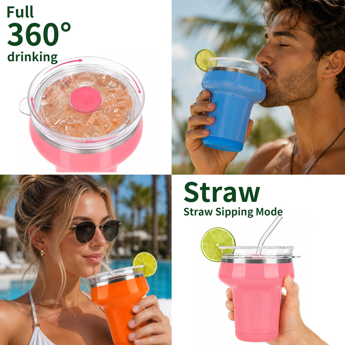 16oz Insulated Tumbler with Lid & Straws Y578