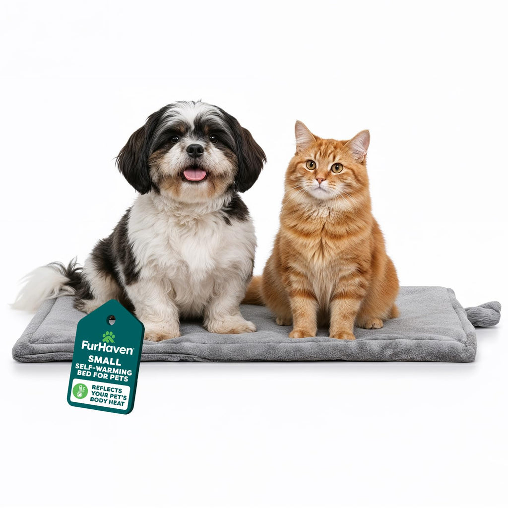 Self Warming Cat Mat Dog Bed Machine Washable Small Plush Faux Fur Gray K89274