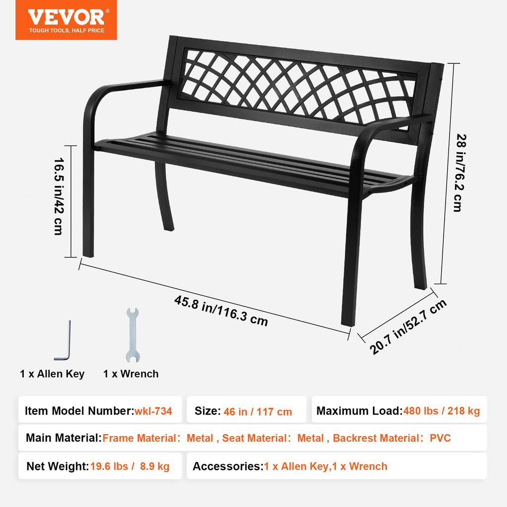 46" Iron Steel Frame Garden Bench with Mesh Pattern and Plastic Backrest E88833