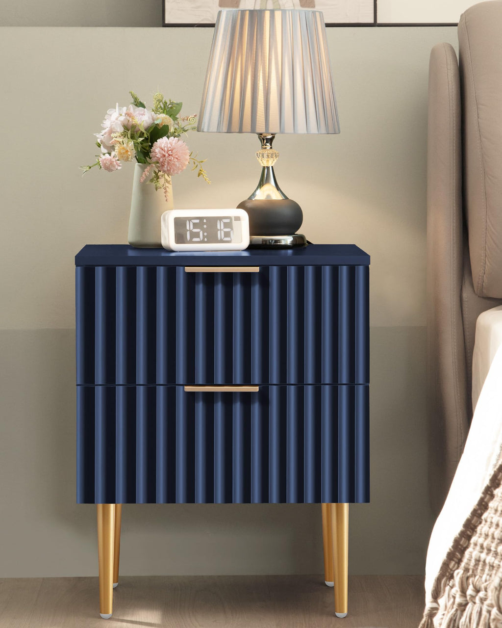 Glossy Nightstand Set of 2 with Drawers H2075