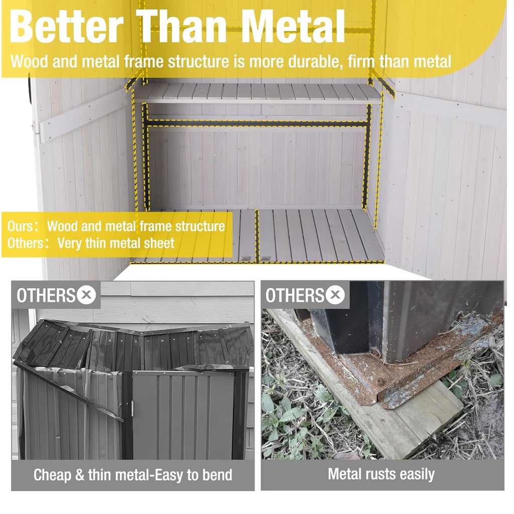 Off-White Storage Shed with Metal Frame, Wooden Floor and Adjustable Shelves R265