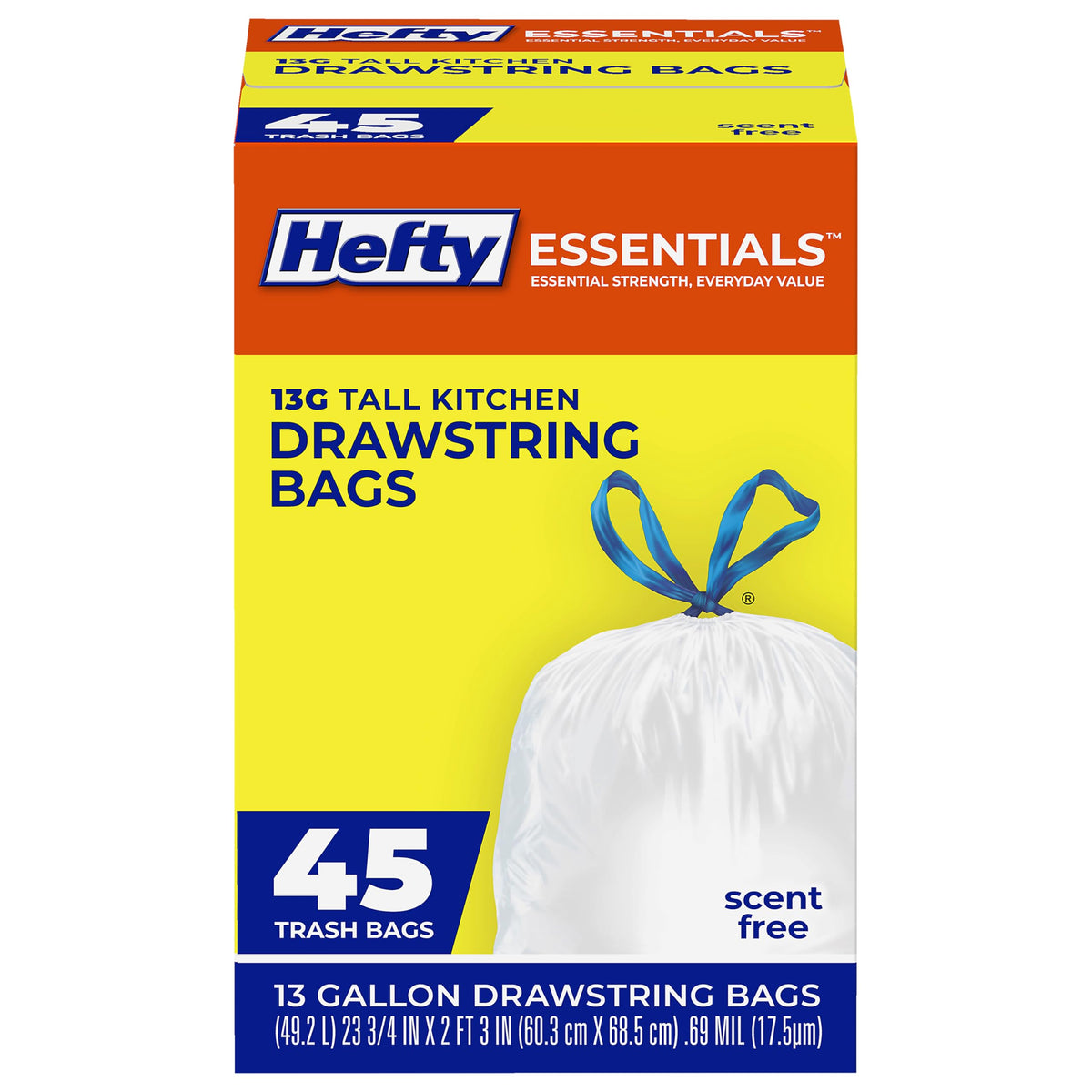 13 Gallon White Unscented Trash Bags 45ct K44175