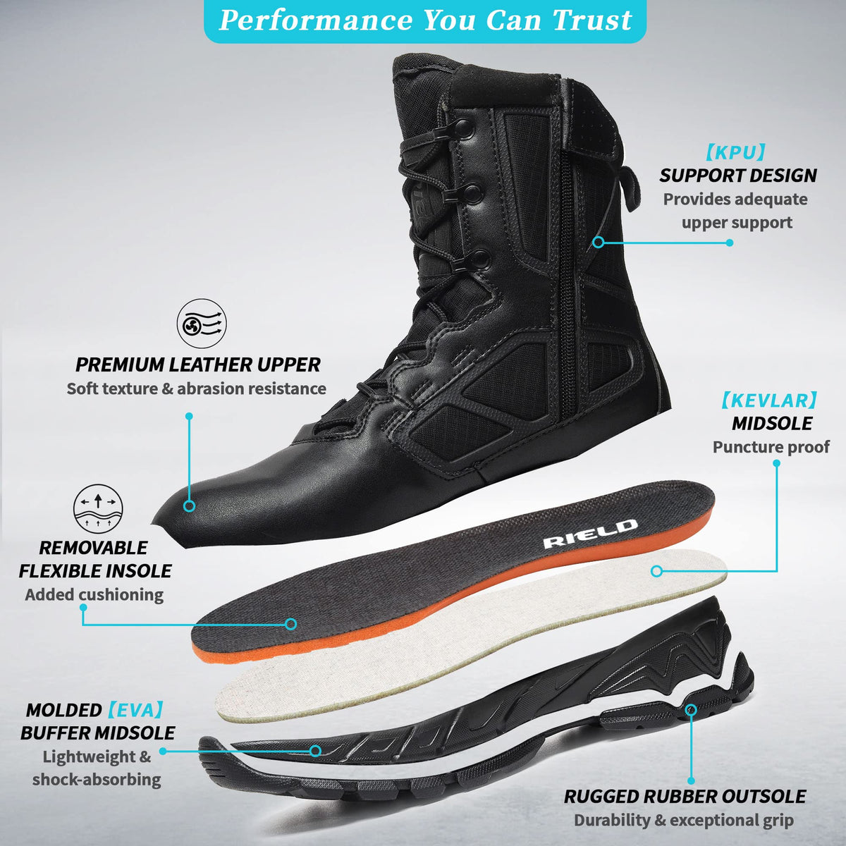 Lightweight Side Zipper Tactical Work Boots L3284