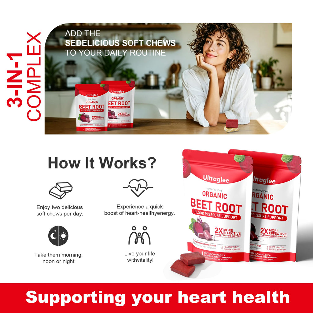 Beet Root Chewable Nitric Oxide Support Soft Chews 60 Pomegranate Berry Flavor D688