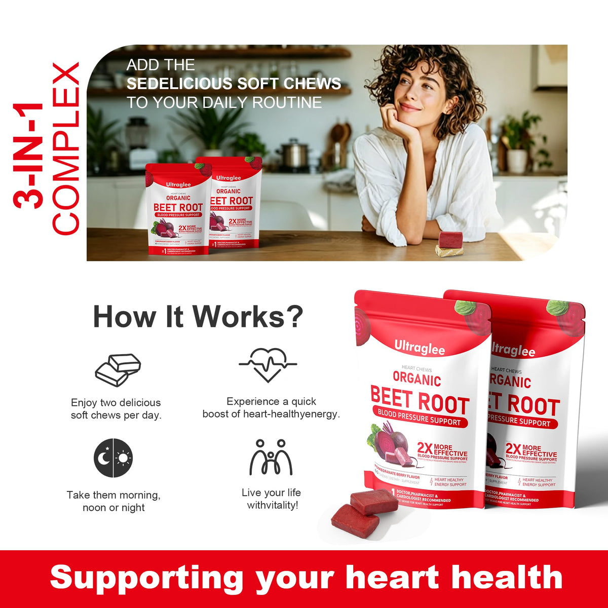 Beet Root Chewable Nitric Oxide Support Soft Chews 60 Pomegranate Berry Flavor D688