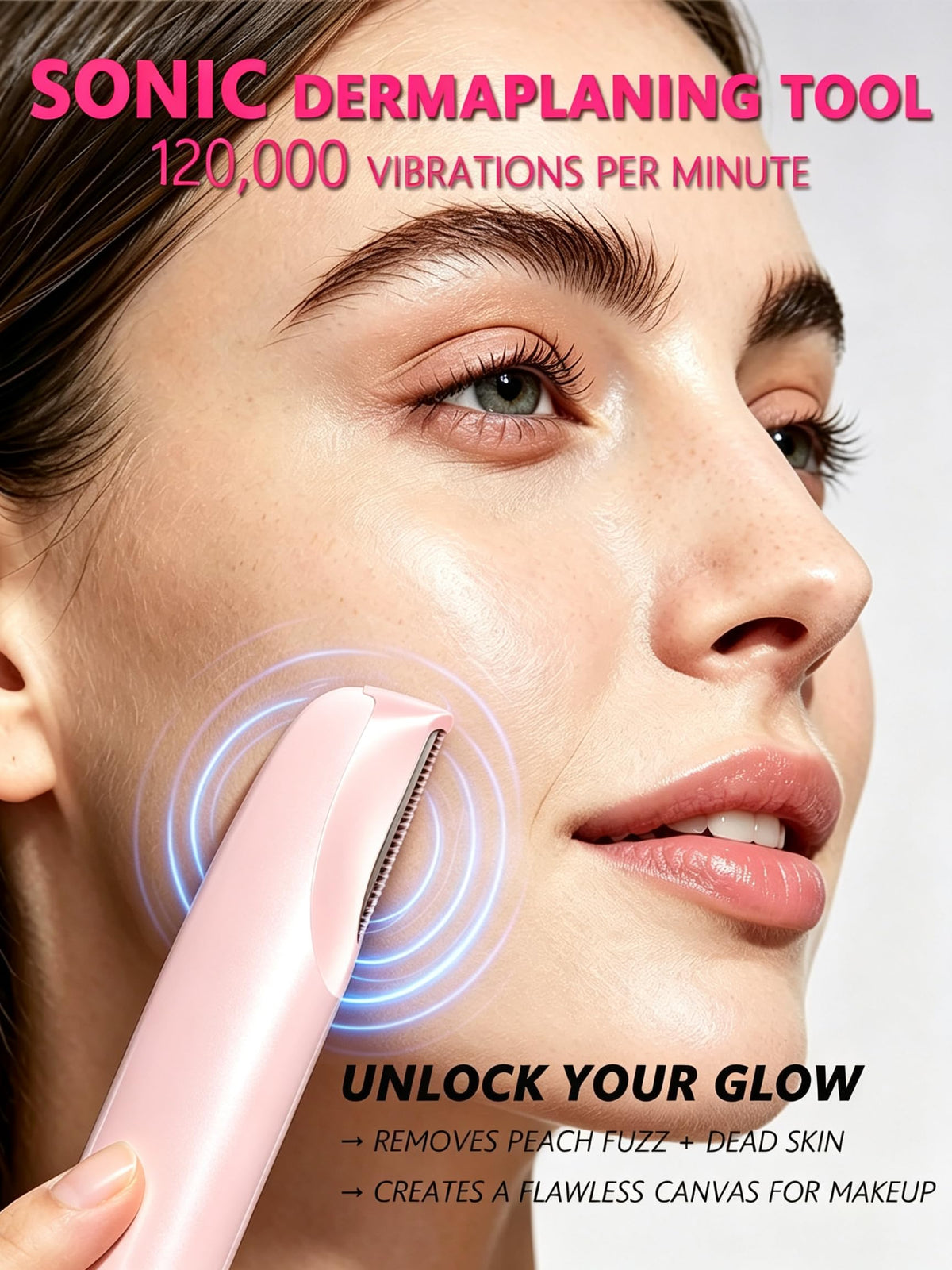 Pink Dermaplane Razor with LED Light and 4 Replacement Blades R7281