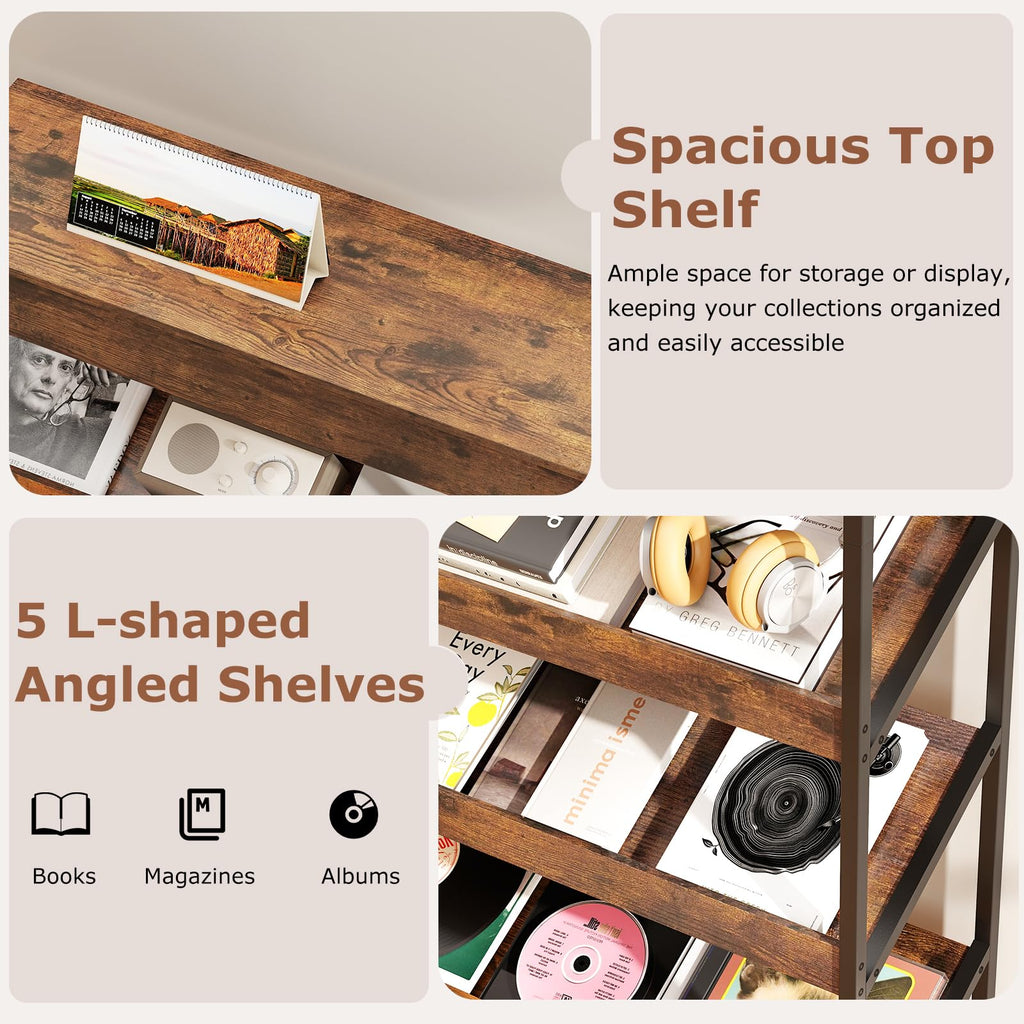 6-Tier Tall Freestanding Bookshelf with Angled Shelves H200
