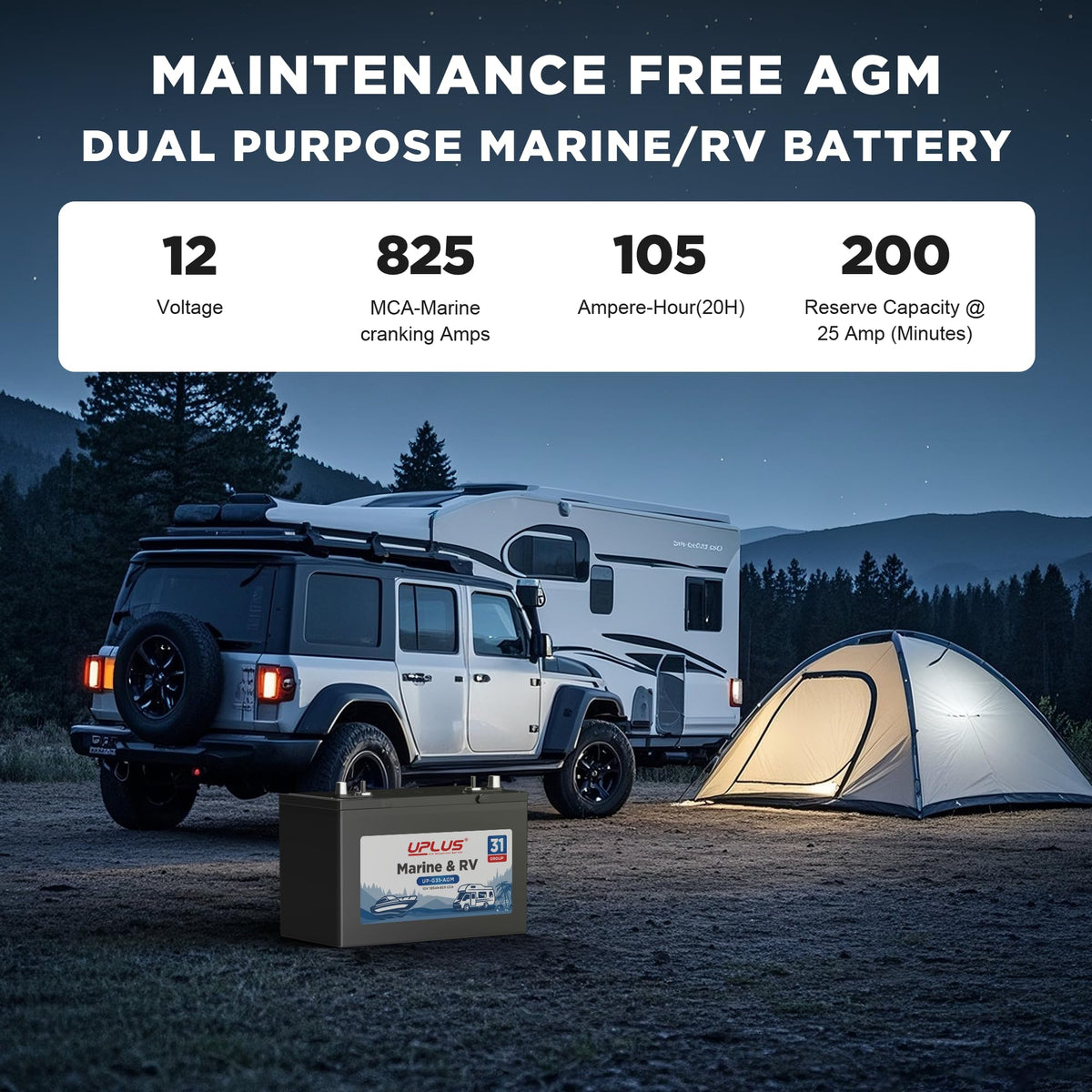 12V 105Ah 825CCA Dual Purpose AGM Marine Battery N31232