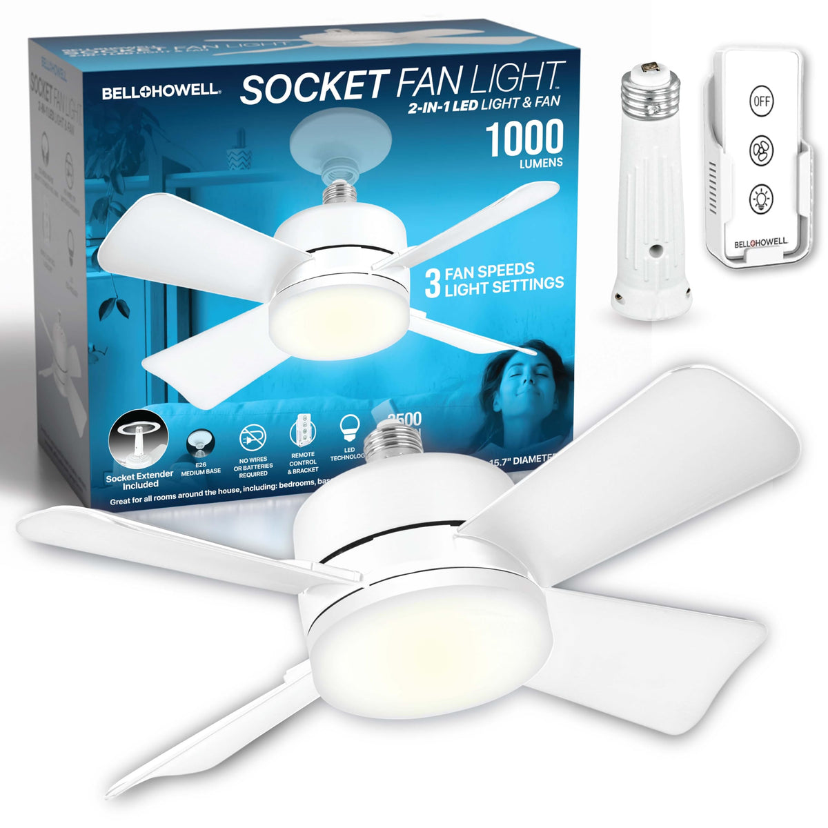 15.4" Socket Fan Light Ceiling Fan with Remote Control U582730