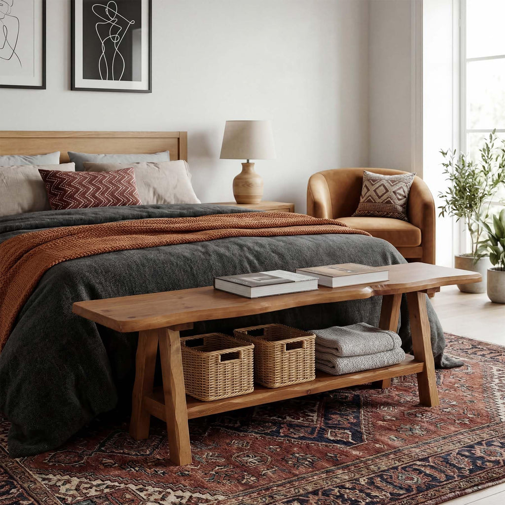 Brown Solid Wood Entryway Bench A634817