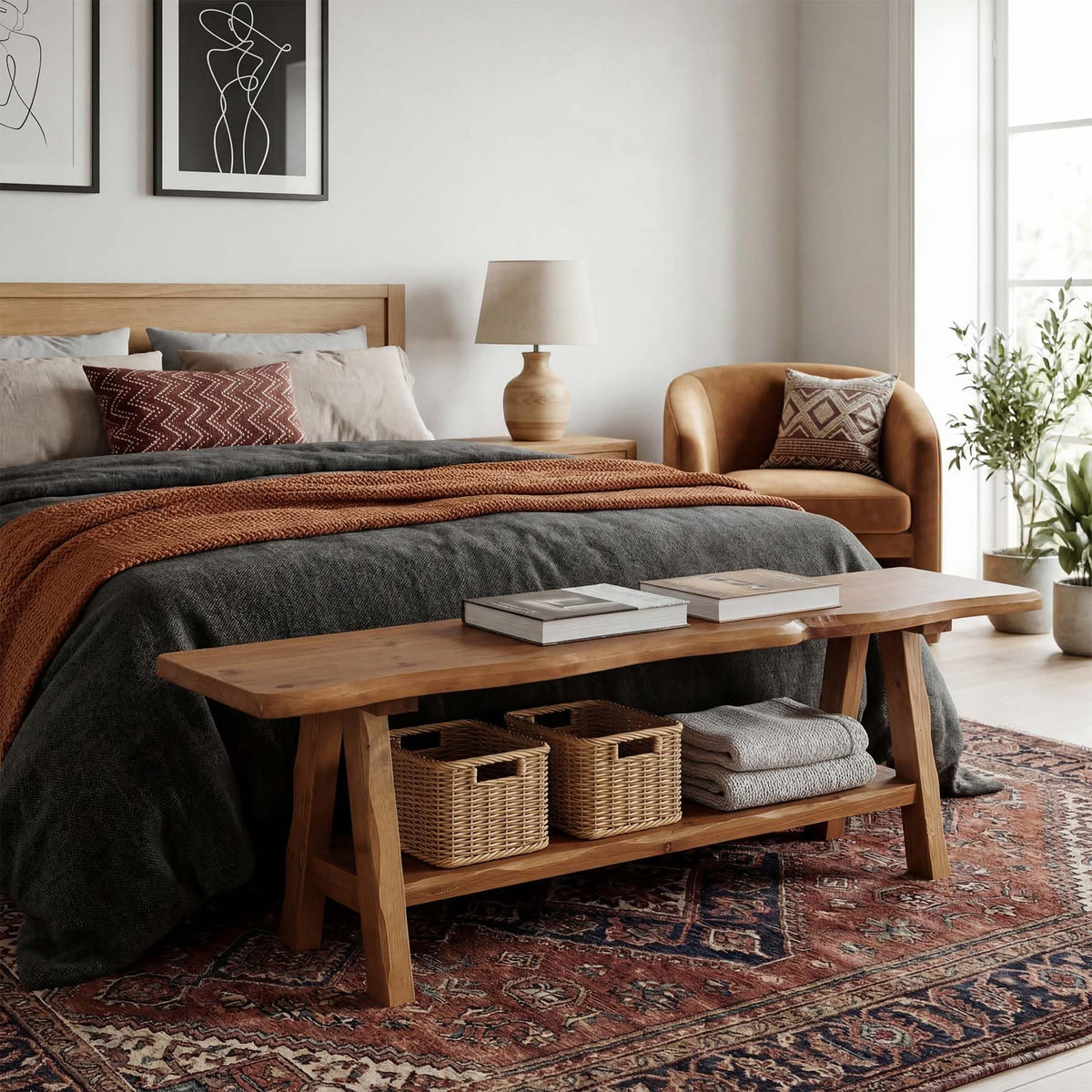 Brown Solid Wood Entryway Bench A634817