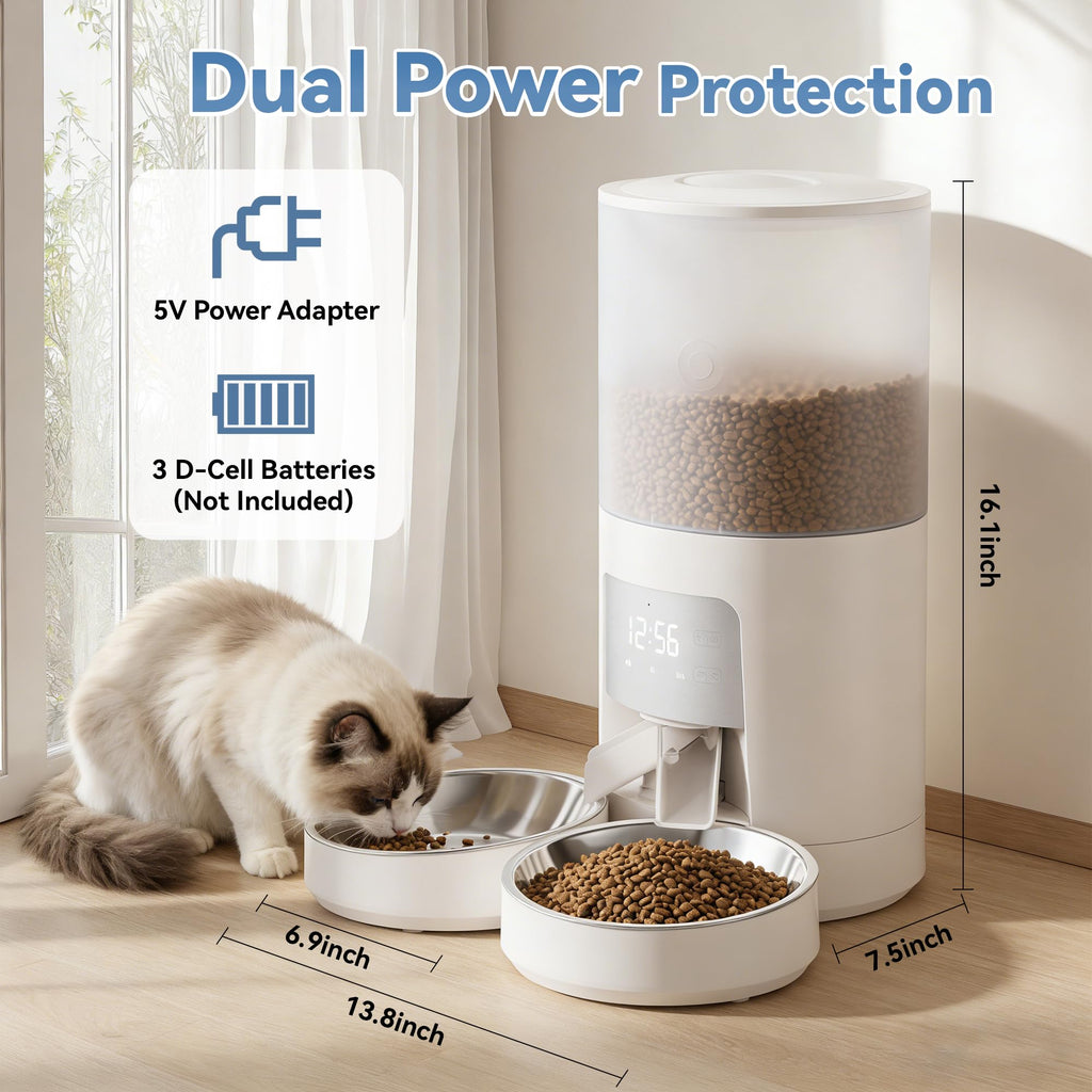 Automatic Cat Feeder for 2 Cats, 6L White F29798
