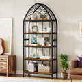 5-Tier 74.8-Inch Tall Curved Wood Bookshelf with Metal Frame F6481