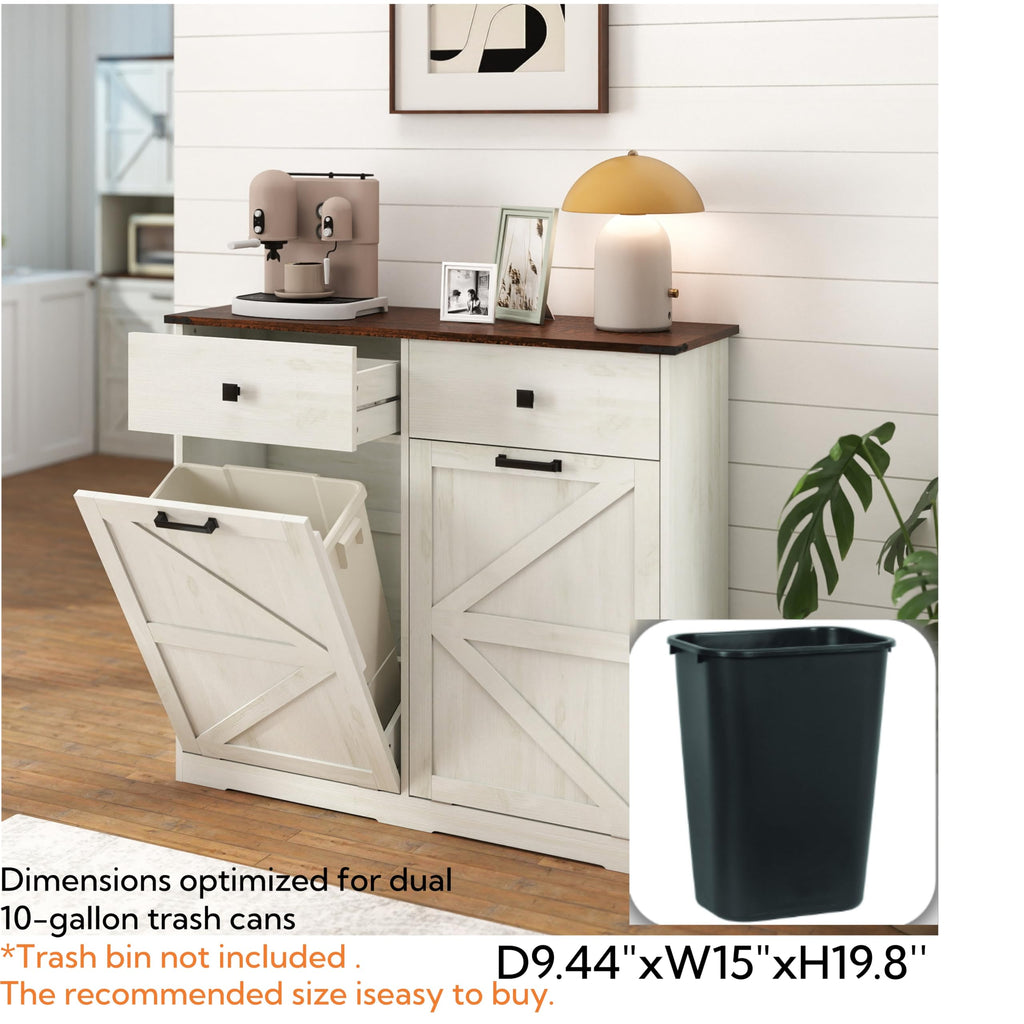 White Double 10 Gallon Tilt Out Trash Can Cabinet B991535