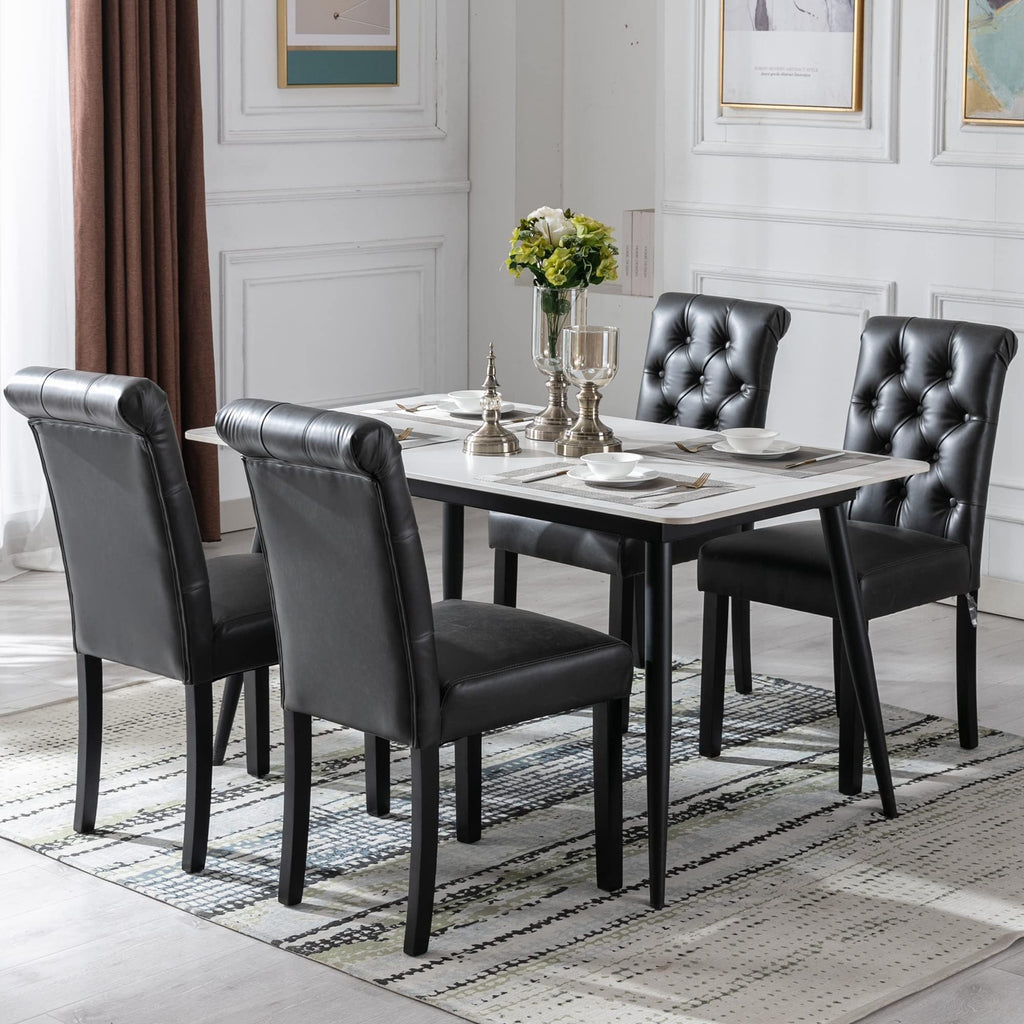 Black Set of 4 PU Leather Tufted Dining Chairs Y519