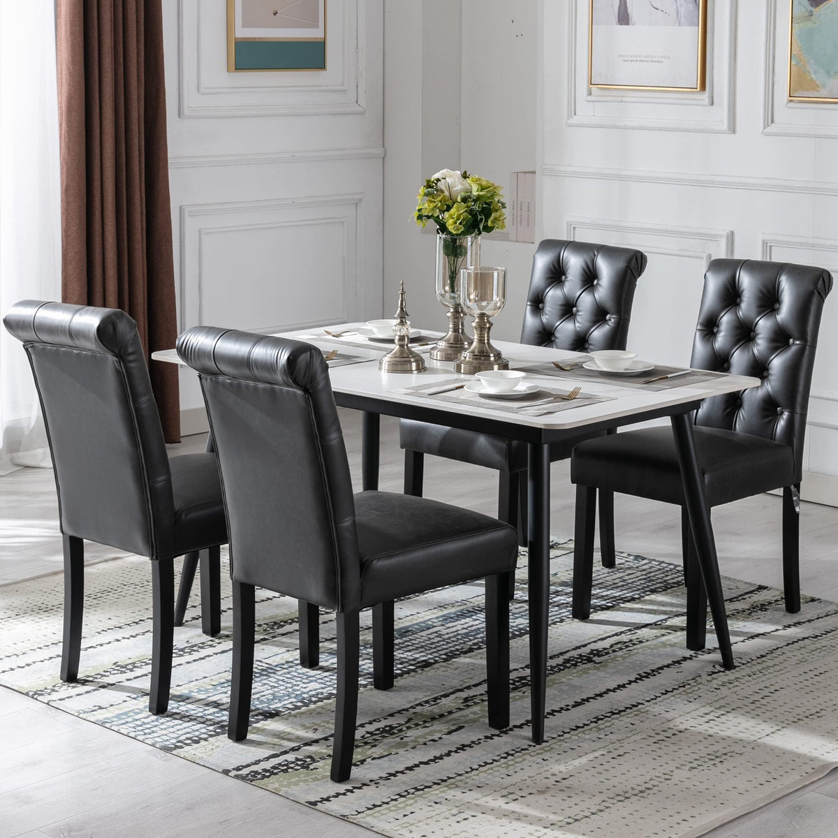 Black Set of 4 PU Leather Tufted Dining Chairs Y519