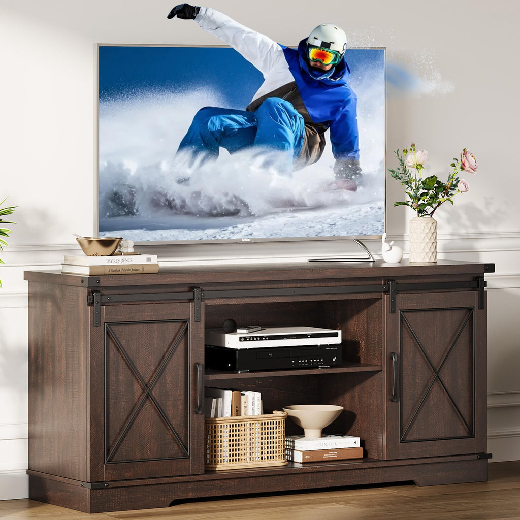 Farmhouse TV Stand with Sliding Barn Doors for 65 Inch TV J740