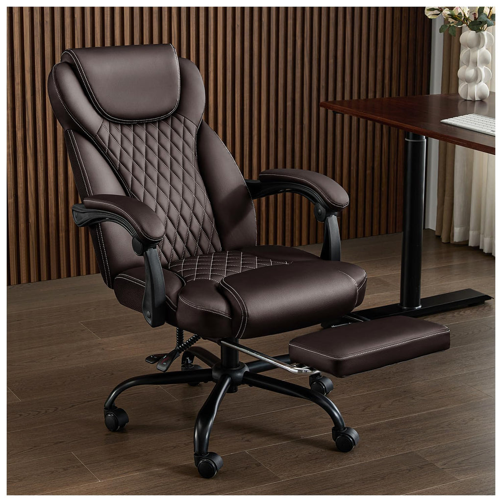 Big and Tall Office Chair with Footrest, Lumbar Support, Brown R444297