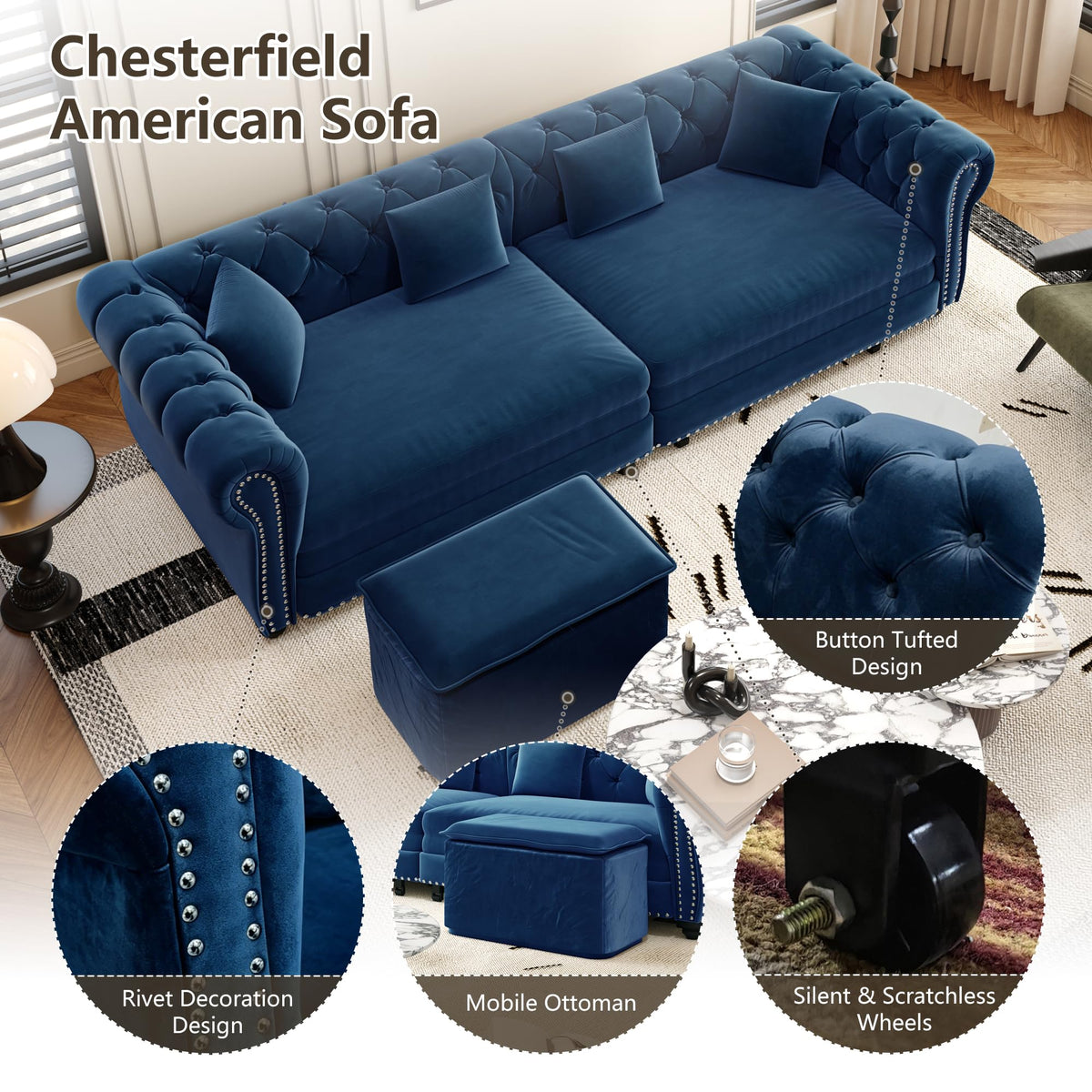Blue Velvet Pull Out Sleeper Sofa Bed E92424