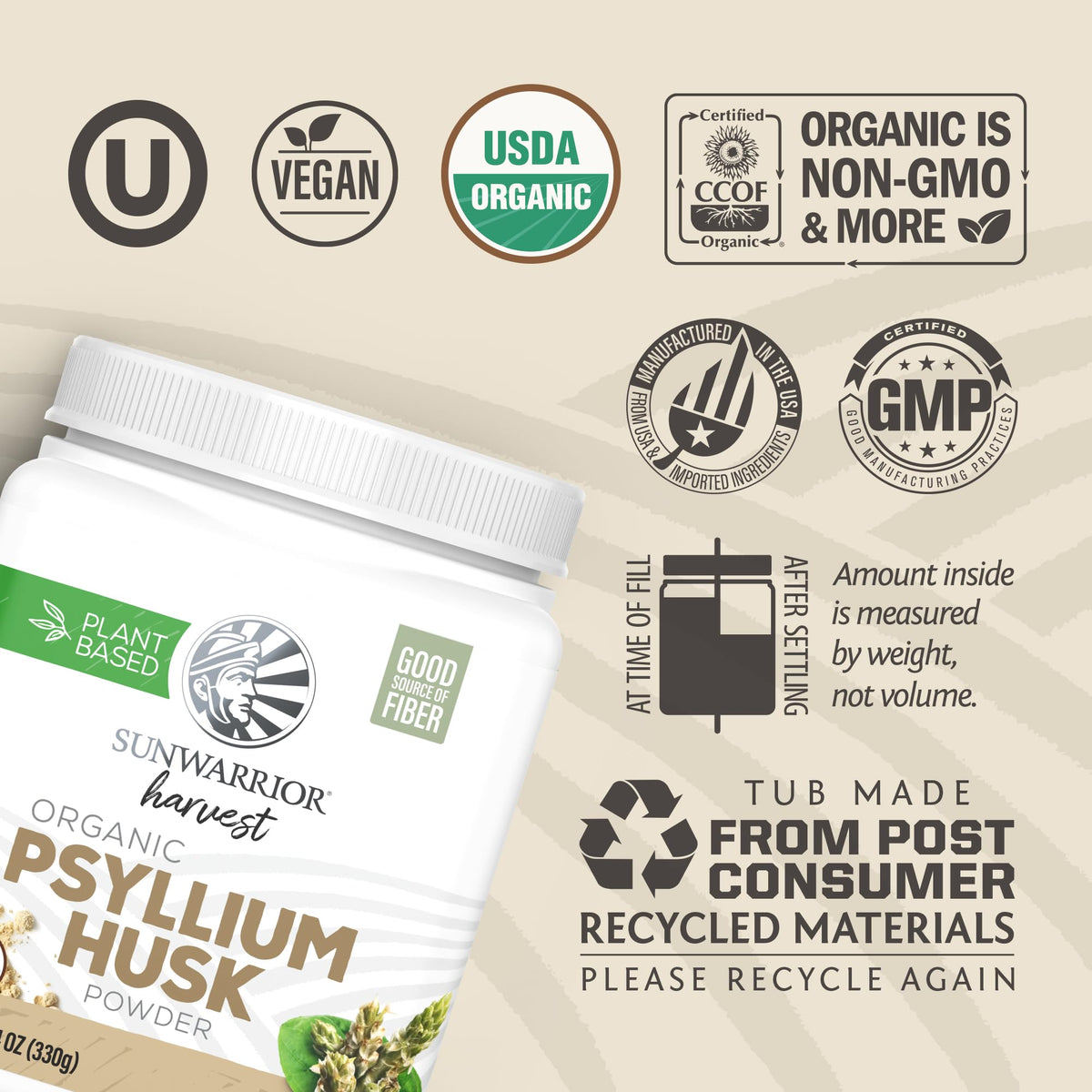 Organic Psyllium Husk Powder Fiber 66 Servings Q8666