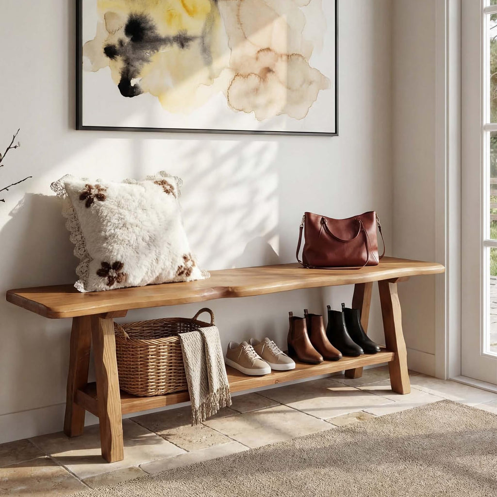 Brown Solid Wood Entryway Bench A634817