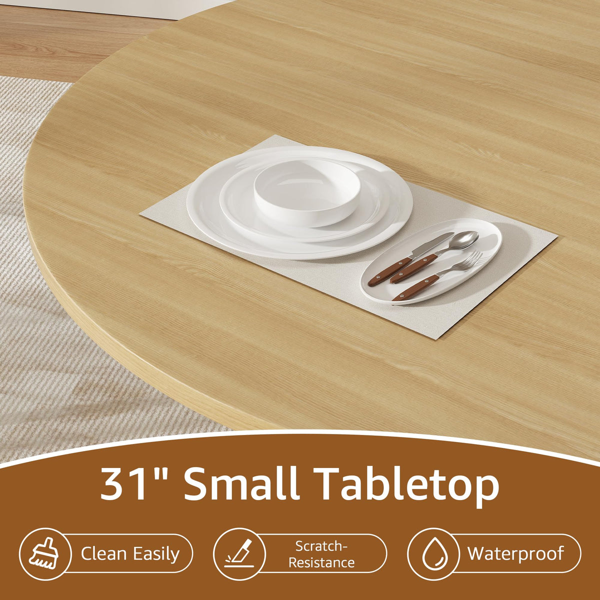 31.5 inch Round Dining Table with 2-Layer Storage Shelf C951