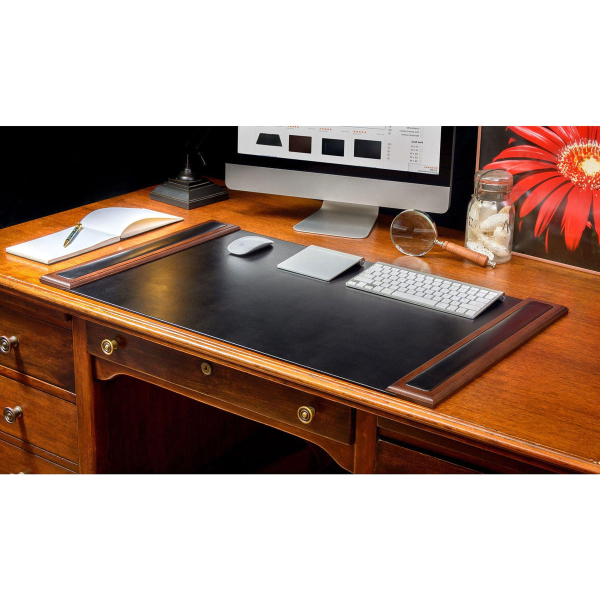 7 Piece Walnut Black Leather Desk Set Y659100
