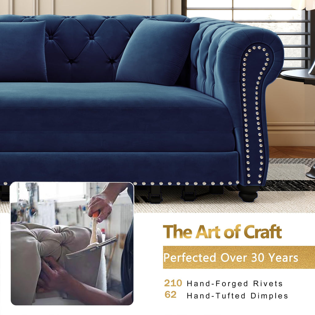 Blue Velvet Pull Out Sleeper Sofa Bed E92424