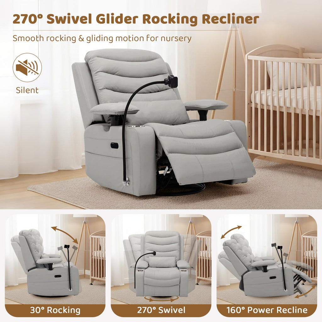 Grey Swivel Rocking Recliner D9637