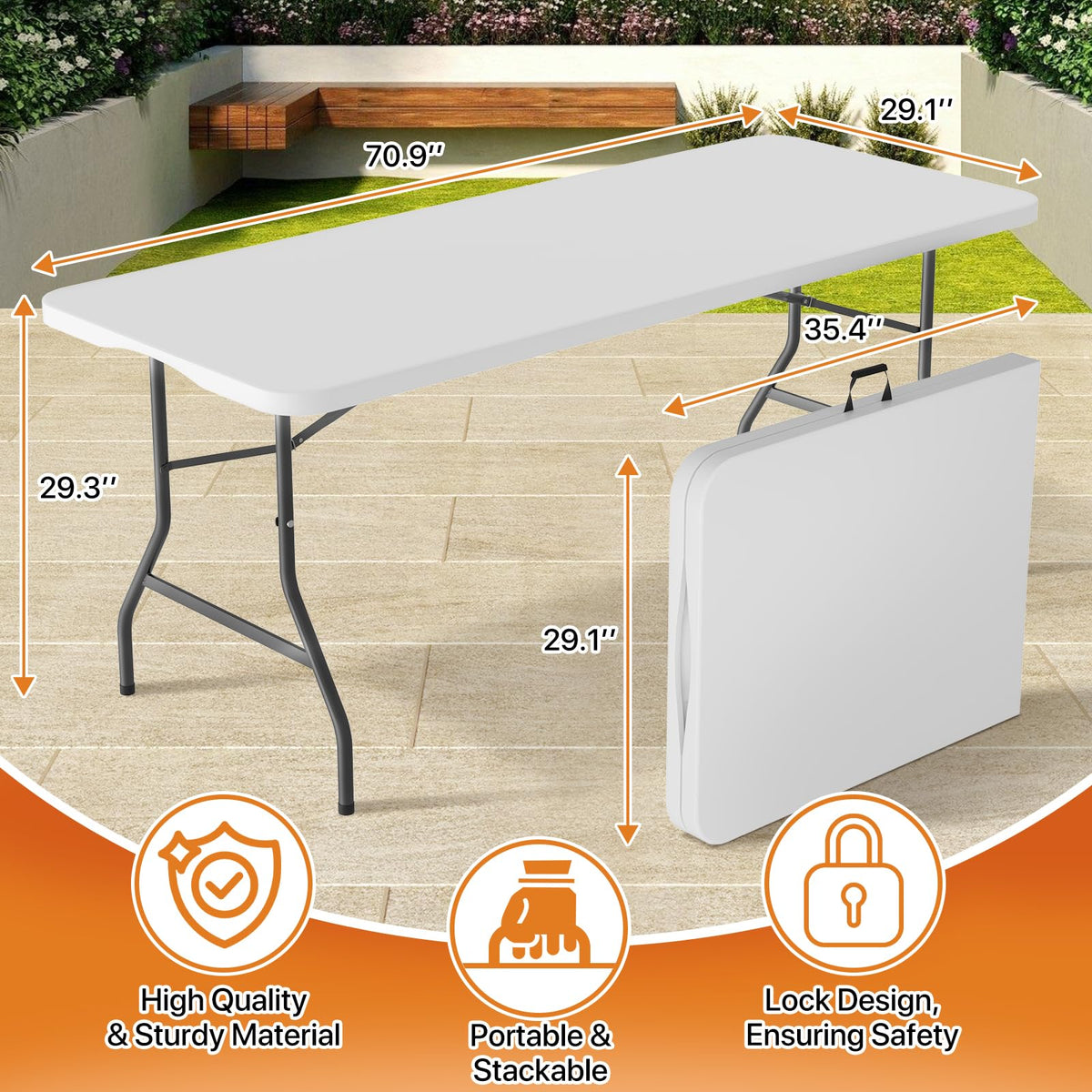 6 ft Heavy Duty Plastic Folding Table Q32867