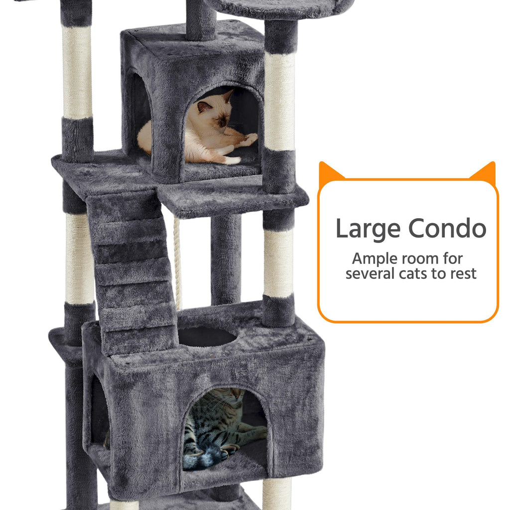 72in Dark Gray Cat Tree Tower with 2 Condos & 3 Perches A967