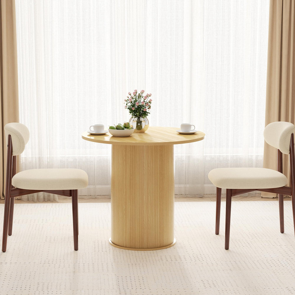 31.5 inch Round Dining Table with 2-Layer Storage Shelf C951