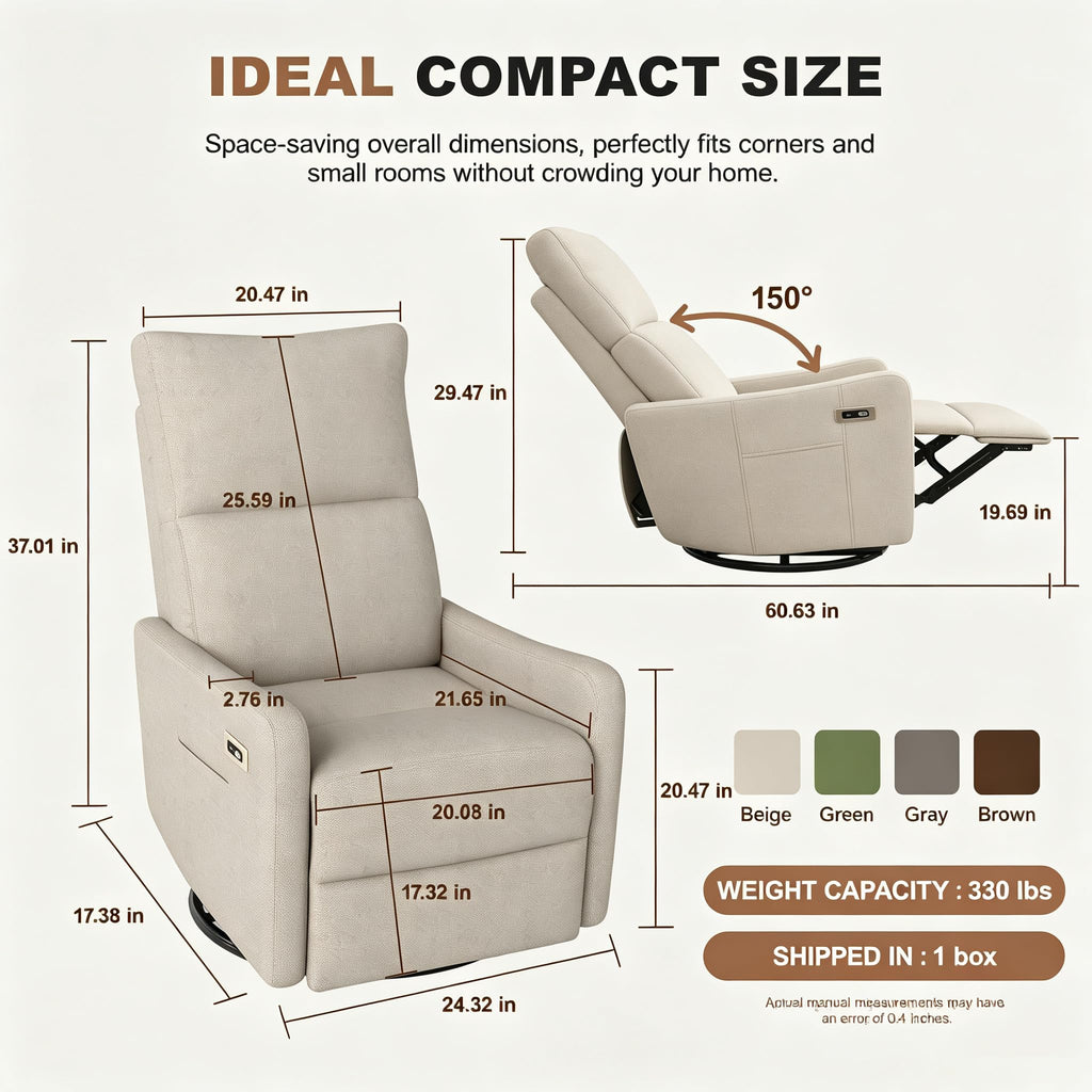 Small Power Swivel Rocker Recliner Chair G90155