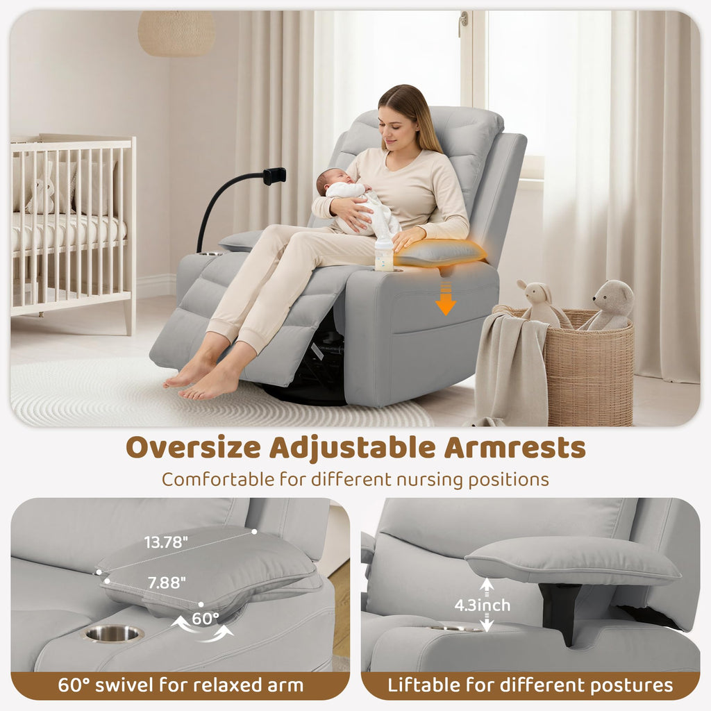 Grey Swivel Rocking Recliner D9637